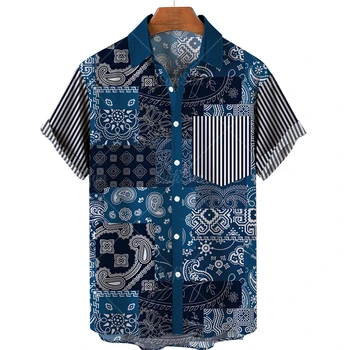 בציר להדפיס לכל היותר גדולים חולצות לגברים הוואי חולצה כפתור דש דק בקיץ 2022 חדש, יבש מהירה חופשי זכר החולצה 5xl