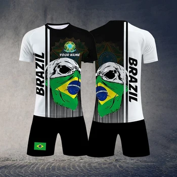 ברזיל דגל הסוואה 3D מודפס הקיץ גבר קבוצה 2 חתיכת קבוצה גברים סטים קצרים שרוול קצר חולצת טי, מכנסיים קצרים אופנת רחוב חליפה