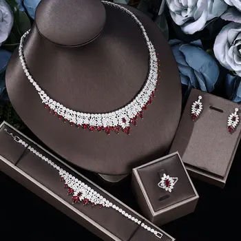 דובאי חתונה תכשיטים על הצוואר יוקרה מעצבת תכשיטים מגדיר עבור נשים תליון מגדיר שרשרת עגילים, צמיד וטבעת הכלה