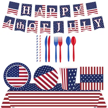 דיסני נושא הדגל הלאומי האמריקאי יום העצמאות מסיבת קישוט שולחן חד פעמיות הארון באנר מקלחת תינוק ילדה מתנה