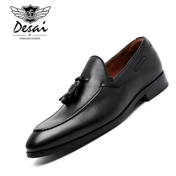 דסאי של גברים עור אמיתי נעליים להחליק על מזדמנים מוקסינים פשוטה אופנה לבוש עסקי גברים נעלי ציצית נעלי אוקספורד גודל 38-44