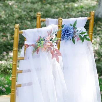 החתונה הכיסא פרח עיצוב סעודת החתונה, קישוט הכיסא לאחור בכיסא סידור פרחים עבור מסיבת החתונה הכיסא קשר להקות