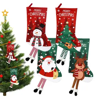 חג שמח גרביים 4pcs רך חג המולד סנטה גרביים עם רגליים ארוכות המפלגה Xmas עץ גרב קישוטים תלויים קישוטים