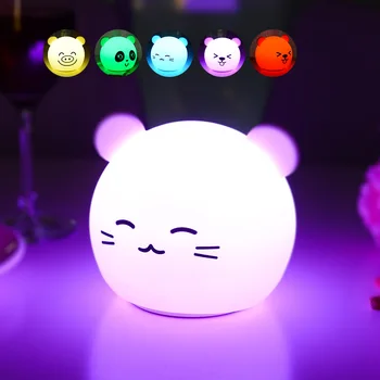 חדש דוב החתול כלב, חזיר פנדה LED לילה אור חיישן מגע צבעוני טיימר נטענת USB סיליקון המנורה לילדים ילדים מתנה