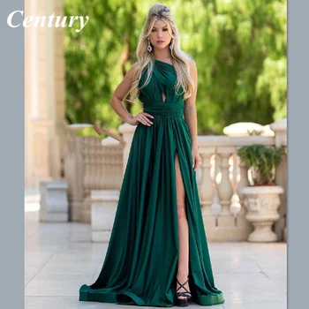 כתף אחת שמלת ערב בצבע ירוק כהה שמלת מסיבת חתונה גבוהה פיצול סלבריטאים שמלות רכבת לטאטא שמלות לנשף החלוק De Bal