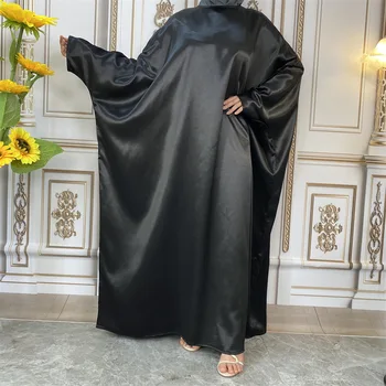 נוצץ סאטן כפיות לנשים מוסלמיות חופשי עטלף שרוול שמלת מקסי טורקיה צנוע האסלאם Kaftan הערבי חלוק דובאי Jalabiya הרמדאן