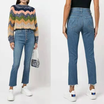 נשים גבוהה המותניים אחת עם חזה מכנסי ג 'ינס הגברת סלים ג' ינס ישר קרסול-אורך הג ' ינס