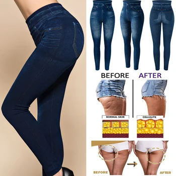 סלים נשים חותלות דמוית הג ' ינס חותלות סקסיות כיס הדפסת אופנה כושר חותלות מזדמן גבוהה המותניים עיפרון מכנסיים