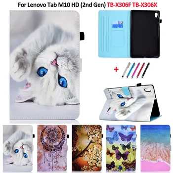 עבור Lenovo Tab M10 HD (2nd Gen) שחפת X306F X306X 10.1 אינץ Tablet מקרה חתול מצויר הארנק לעמוד Funda עבור Lenovo Tab M10 HD כיסוי