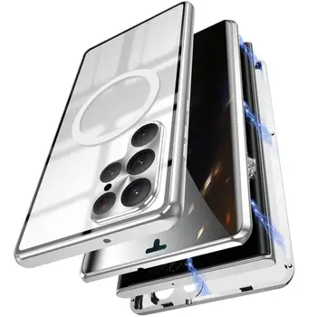 עבור Samsung Galaxy S23 S21 S22 אולטרה מקרה מתכת 360 ° הגנה מלאה טעינה אלחוטית HD זכוכית שקופה מסך כיסוי