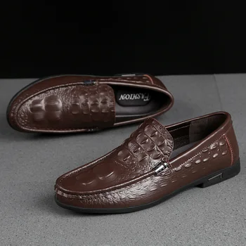 עור אמיתי עבודת יד רשמית נעלי מותג יוקרה תנין דפוס גברים נעליים מזדמנים חיצונית להתלבש נעלי נעלי נעלי גברים