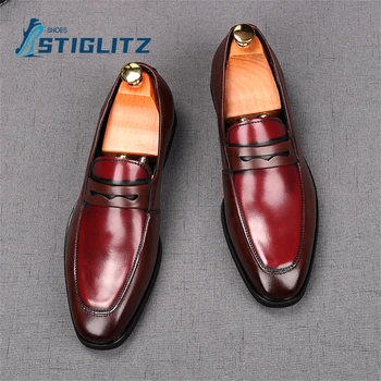 עסק של גברים ללבוש רשמי נעליים מוצק עור אמיתי מוקסינים עגול הבוהן להחליק על רדוד נעלי חתונה חליפה נעליים לגברים חדשים