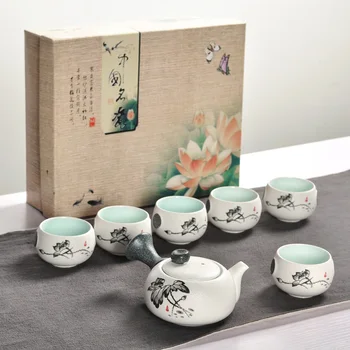קונג פו סיני ערכת תה לבן קרמי נייד קומקום פורצלן Teaset Gaiwan תה, כוסות תה טקס תה סיר משלוח חינם
