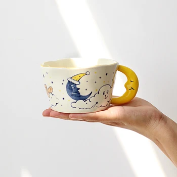 קוריאה חמודה צבוע ביד דוב ירח ספל קרמיקה יצירתי ארוחת בוקר כוס מטבח Drinkware מצחיק חלב תה בספלי קפה מקסים מתנה