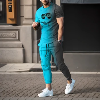 קיץ גברים אימוניות אופנה סמיילי 3D הדפסה שרוול קצר חולצת ריצה המכנסיים 2 חתיכת קבוצה מקרית מגמה גבר בגדי אופנת רחוב