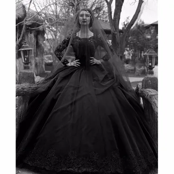 שחור גותי שמלות כלה 2020 ארוך שרוולים תחרה חרוזים טול הנסיכה בציר שמלת כלה צבעונית החלוק דה Mariee