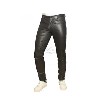 שחור רזה עור ג ' ינס, מכנסיים ארוכים אלסטי עור סופר אירופאי ואמריקאי מגמת אופנה