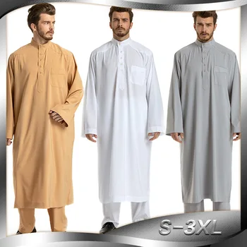 2 חתיכה להגדיר את האיסלאם Abaya גברים מוסלמים בגדים Kaftan פקיסטן ערב הסעודית Roupas MasculinasCaftan זמן החלוק עיד כפיות יוקרתי גבר