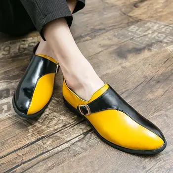באיכות גבוהה נעלי עור לגברים יוקרה מעורב צבע טלאים מוקסינים להחליק על Mens נעלי ערב עסקי נעליים מזדמנים