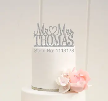 נצנצים עוגת החתונה צילינדר מר וגברת טופר עיצוב עם שם המשפחה שלך אוסף את יום ההולדת כלה מקלחת תינוק