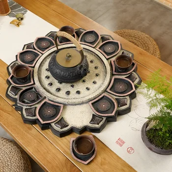 סינית קלאסית יצירתי עגול גדול תה מגש להגדיר מגש תחתית חיקוי אבן קפה שולחן, קישוט זן משובח ערכת תה